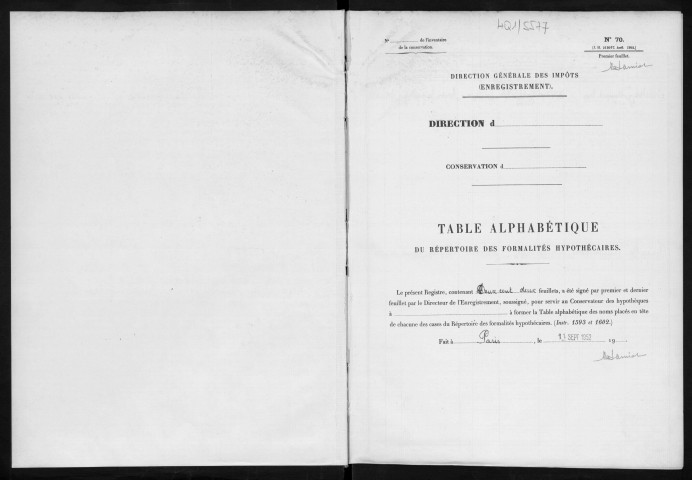 Conservation des hypothèques de CORBEIL. - Table alphabétique du répertoire des formalités hypothécaires, volume n° 130 : A-Z (registre ouvert en 1952). 