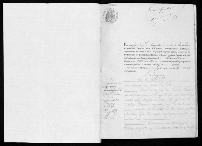 MAROLLES-EN-BEAUCE. Naissances, mariages, décès : registre d'état civil (1861-1875). 