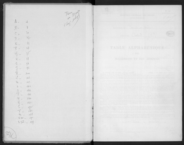 CORBEIL-ESSONNES - Bureau de l'enregistrement. - Table des successions et des absences, vol. n°37 (1961 - 1962). 