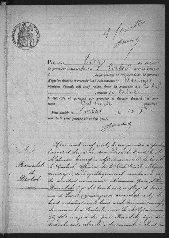 CORBEIL.- Mariages : registre d'état civil (1900). 