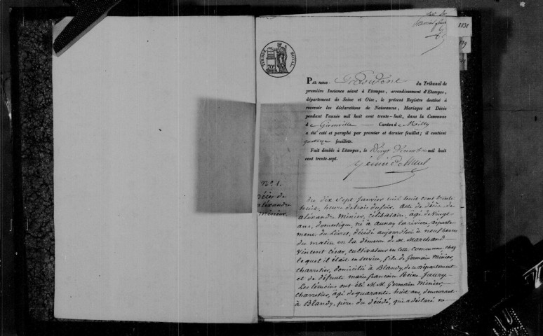 GIRONVILLE-SUR-ESSONNE. Naissances, mariages, décès : registre d'état civil (1838-1860). 