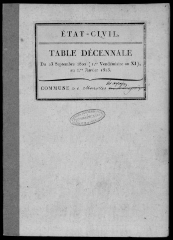 MAROLLES-EN-HUREPOIX. Tables décennales (1802-1902). 