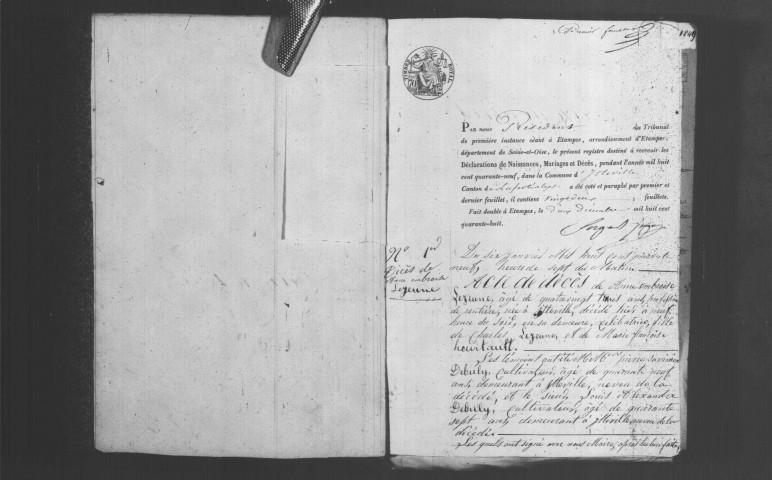 ITTEVILLE. Naissances, mariages, décès : registre d'état civil (1849-1860). 