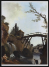 MEREVILLE. - Reproduction d'un tableau représentant un pont de bois enjambant la rivière dans le parc du chateau (2005). 