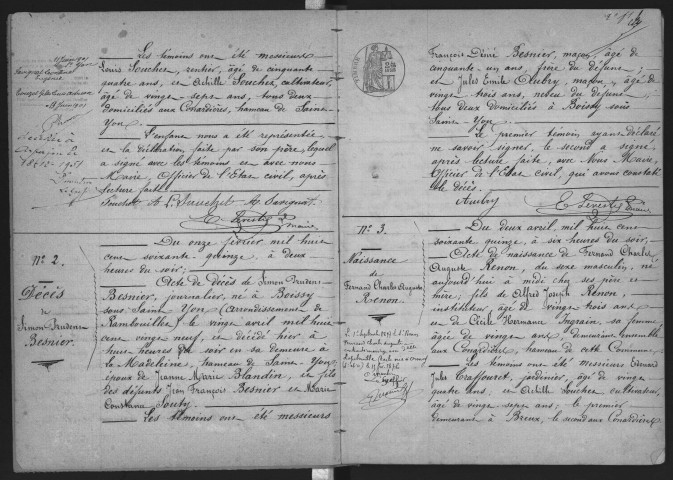 SAINT-YON.- Naissances, mariages, décès : registre d'état civil (1875-1900). 