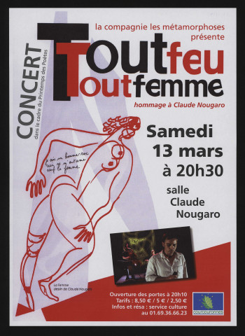 COURCOURONNES.- Concert : Tout feu, tout flamme. Hommage à Claude Nougarot, Salle Claude Nougarot, 13 mars 2010. 