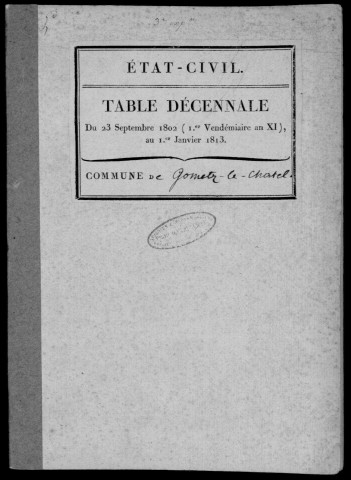 GOMETZ-LE-CHATEL. Tables décennales (1802-1902). 