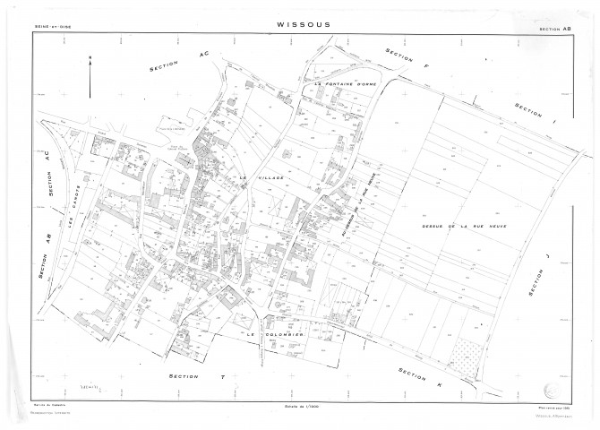 WISSOUS. - Cadastre révisé pour 1951 : plan du tableau d'assemblage, plans de la section AB, section AC, section AD, section B, section D, section F, section Z, [8 plans]. 