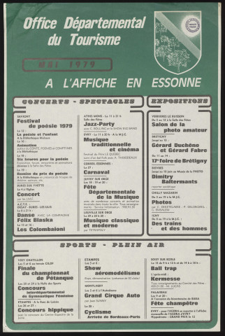 EVRY.- A l'affiche en Essonne : programme culturel, Office départemental du tourisme, mai 1979. 