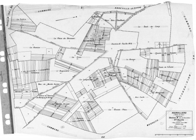 ROINVILLIERS. - Cadastre révisé pour 1934 : plan du tableau d'assemblage, plans de la section A Roinvilliers 1ère feuille, idem 2ème feuille, section B Ezerville 1ère feuille, idem 2ème feuille, [5 plans]. 