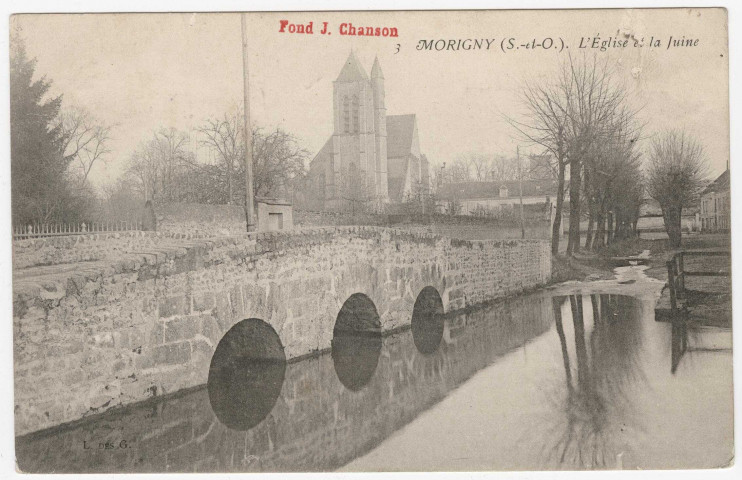 MORIGNY-CHAMPIGNY. - L'église et la Juine [1905, timbre à 10 centimes ]. 