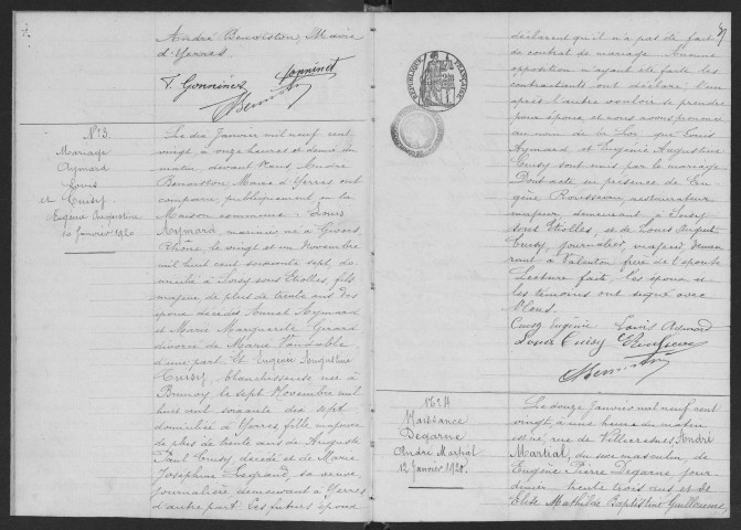 YERRES. - Naissances, mariages, décès : registre d'état civil.
