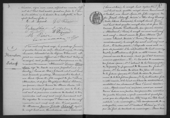 CORBEIL.- Mariages : registre d'état civil. 