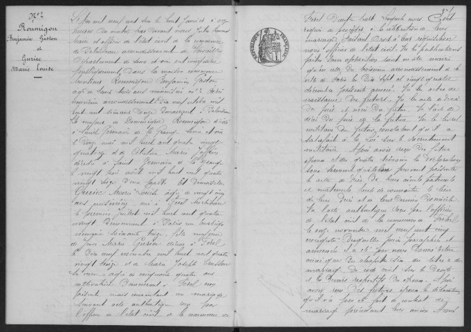 PALAISEAU. - Mariages : registre d'état civil.