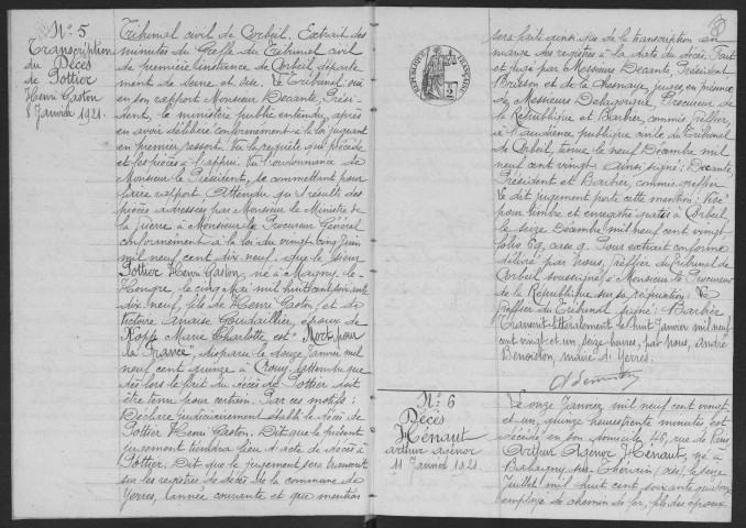 YERRES. - Naissances, mariages, décès : registre d'état civil.