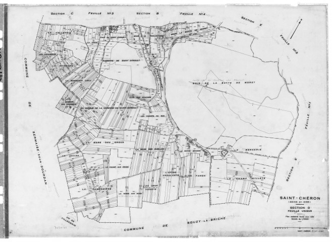 SAINT-CHERON. - Cadastre révisé pour 1951 : plans de la section B 1ère feuille, section D, section E 1ère feuille, idem 2ème feuille, [4 plans]. 