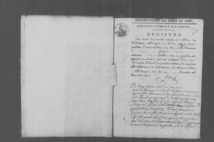 CORBREUSE. Naissances, mariages, décès : registre d'état civil (1808-1816). 