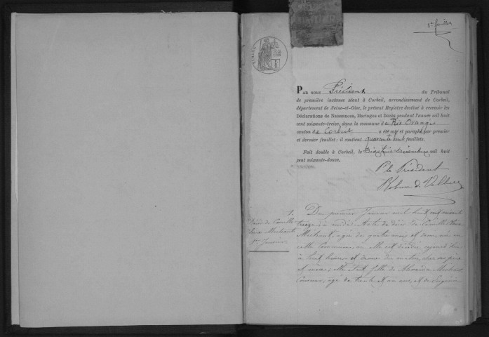 RIS-ORANGIS. Naissances, mariages, décès : registre d'état civil (1873-1877). 