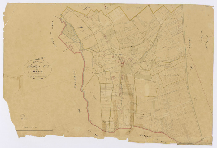 BOISSY-LA-RIVIERE. - Section C - Village (le), 1, ech. 1/2500, coul., aquarelle, papier, 68x99 (1831). 