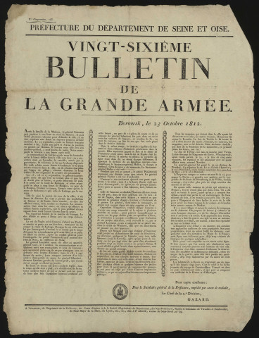 Seine-et-Oise [Département]. - Vingt-sixième bulletin de la Grande Armée, 23 octobre 1812. 