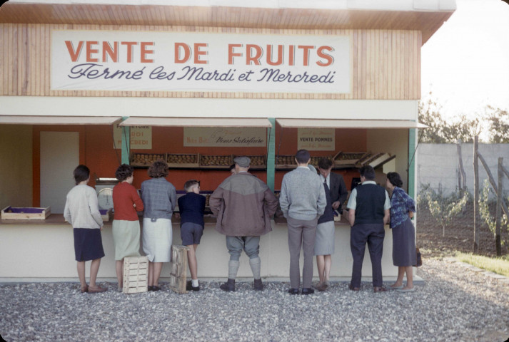 CHEPTAINVILLE. - Vente de fruits et légumes ; couleur ; 5 cm x 5 cm [diapositive] (1961). 