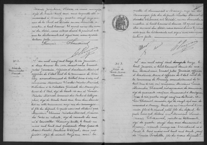 BRUNOY.- Décès : registre d'état civil (1913). 