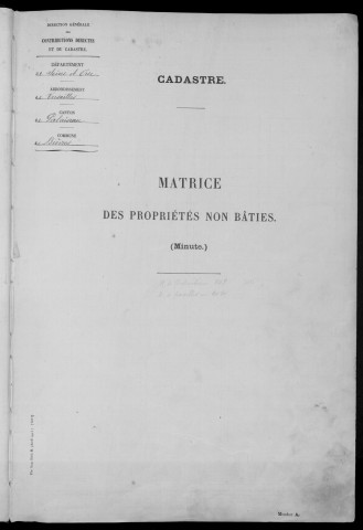 BIEVRES. - Matrice des propriétés non bâties : folios 1 à 541 [cadastre rénové en 1954]. 