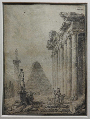 dessin : le temple de la Concorde et la pyramide de Sextius