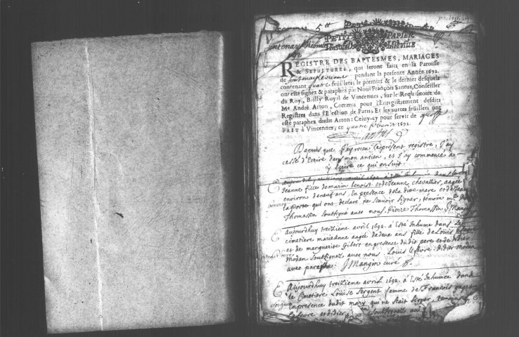 FONTENAY-LE-VICOMTE. Paroisse Saint-Rémi : Baptêmes, mariages, sépultures : registre paroissial (1692-1745). [Lacunes : B.M.S. (1713, 1716-1736)]. 