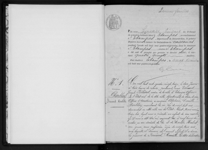 ETAMPES. Naissances : registre d'état civil (1893). 