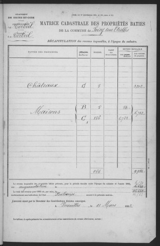SOISY-SUR-SEINE. - Matrice des propriétés bâties [cadastre rénové en 1935]. 