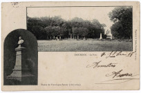 DOURDAN. - Le parc. Statue de Francisque Sarcey (1827-1899). Sevin, Debuisson (1905), 3 mots, 5 c, ad. 