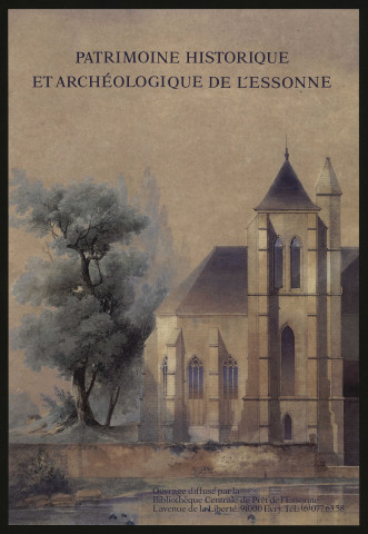 EVRY. - Affiche publicitaire pour un livre sur le patrimoine historique et archéologique de l'Essonne, diffusé par la Bibliothèque centrale de prêt (1986). 