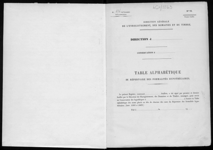 Conservation des hypothèques de CORBEIL. - Table alphabétique du répertoire des formalités hypothécaires, volume n° 116 : A-Z (registre ouvert vers 1940). 