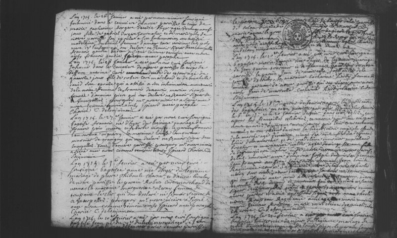 LONGJUMEAU. Paroisse Saint-Martin : Baptêmes, mariages, sépultures : registre paroissial (1692-1715). [Lacunes : B.M.S. (1716-1736)]. 