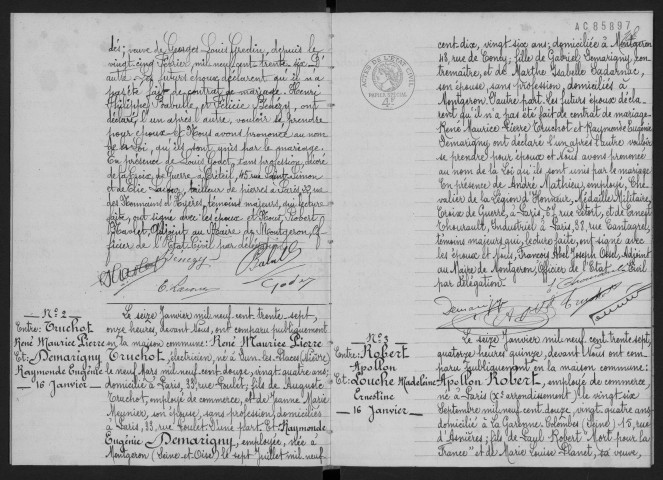 MONTGERON. - Mariages : registre d'état civil.