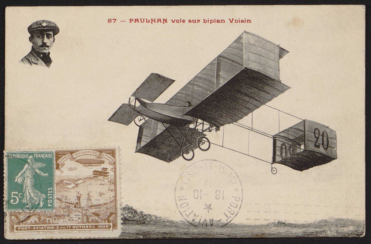 VIRY-CHATILLON.- Port-Aviation. Paulhan vole sur biplan Voisin.
