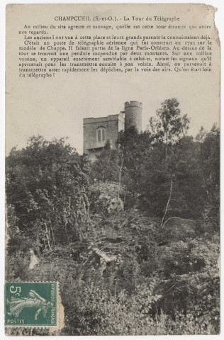 CHAMPCUEIL. - La tour du télégraphe, 1914, 10 lignes, 5 c, ad. 