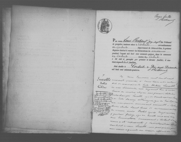 CORBEIL. Naissances : registre d'état civil (1875). 