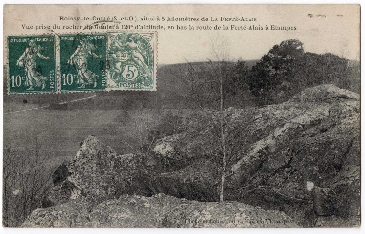 BOISSY-LE-CUTTE. - Vue prise du rocher du Goulet à 120 m d'altitude, Rameau, 1928, 2 mots, 25 c, ad. 
