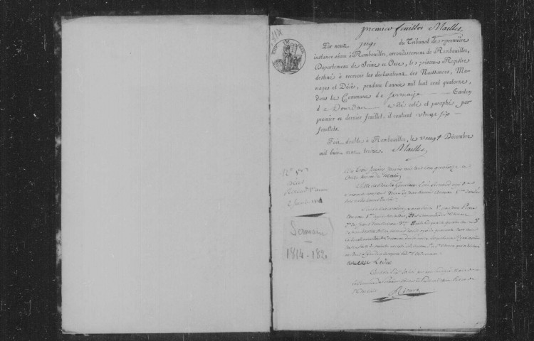 SERMAISE. Naissances, mariages, décès : registre d'état civil (1814-1821). 