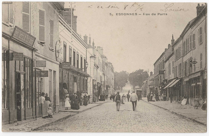 ESSONNES. - Rue de Paris [route nationale], Bouvet, 1902, 5 mots, 5 c, ad. 