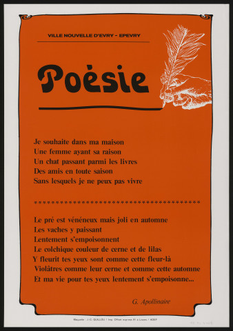 EVRY. - Concours de poésie 1984 : texte de Guillaume Appolinaire (1984). 