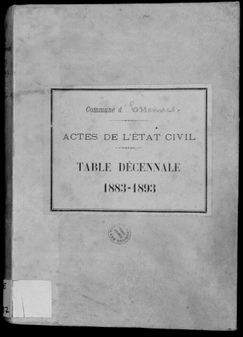 ESSONNES. Tables décennales (1883-1892). 