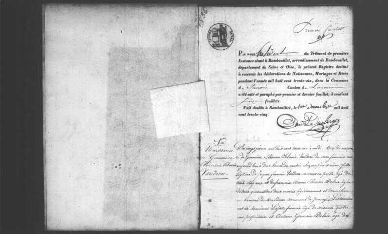 JANVRY. Naissances, mariages, décès : registre d'état civil (1836-1848). 