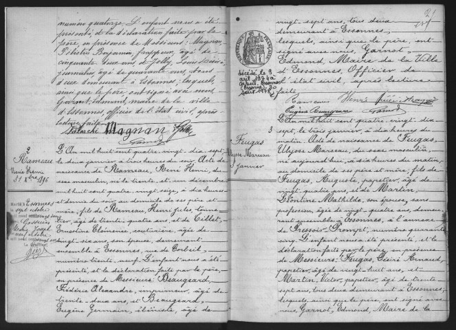 ESSONNES.- Naissances : registre d'état civil (1897-1899). 