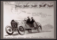 Louis Wagner au volant de son automobile lors d'un grand prix en 1910, d'après dessin [1996-2000].
