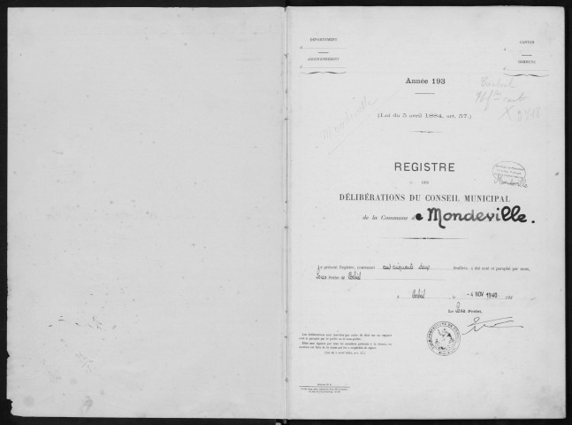 MONDEVILLE. - Administration de la commune. - Registre des délibérations du conseil municipal (5 avril 1942 - 12 juin 1981). 