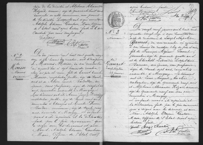 MORIGNY-CHAMPIGNY.- Naissances, mariages, décès : registre d'état civil (1891-1898). 