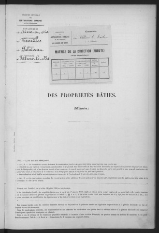 VILLIERS-LE-BACLE. - Matrice des propriétés bâties [cadastre rénové en 1933]. 